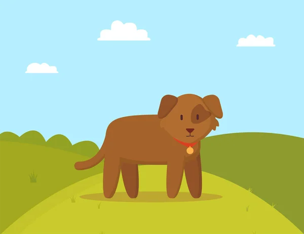 Bruin Puppy op wandeling kleurrijke vectorillustratie — Stockvector