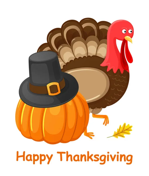 Joyeux Thanksgiving Affiche Jour Avec Texte Vecteur Citrouille Fraîche Dinde — Image vectorielle