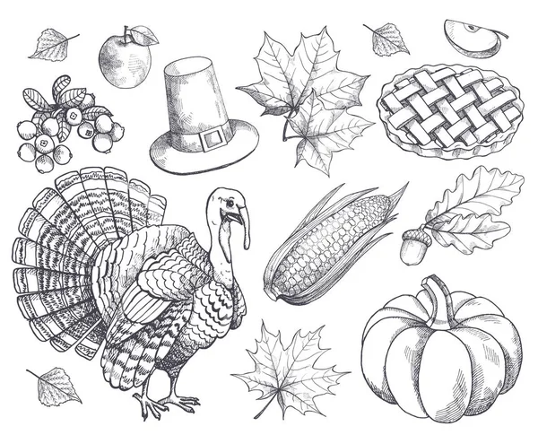 Citrouille Thanksgiving Symboles Croquis Set vectoriel — Image vectorielle