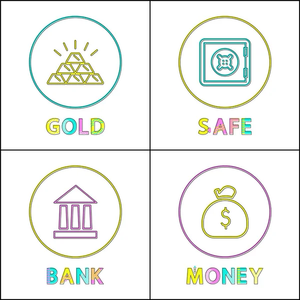 Einsparung wertvoller Vermögenswerte und Geld Thin Line Icon Set — Stockvektor