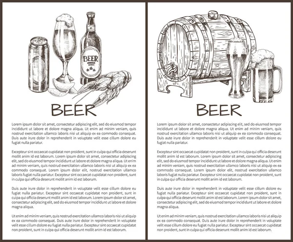 Set di oggetti per birra Schizzi vettoriali disegnati a mano . — Vettoriale Stock