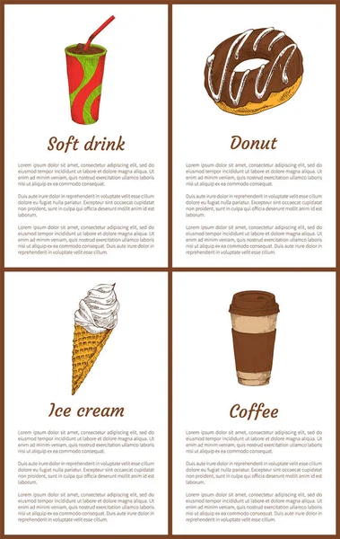 Αναψυκτικό και ντόνατ αφίσες που εικονογράφηση διάνυσμα — Διανυσματικό Αρχείο