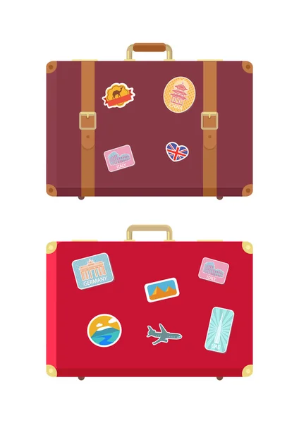 Luggage Traveling Bags and Stickers Set Vector — Stock Vector