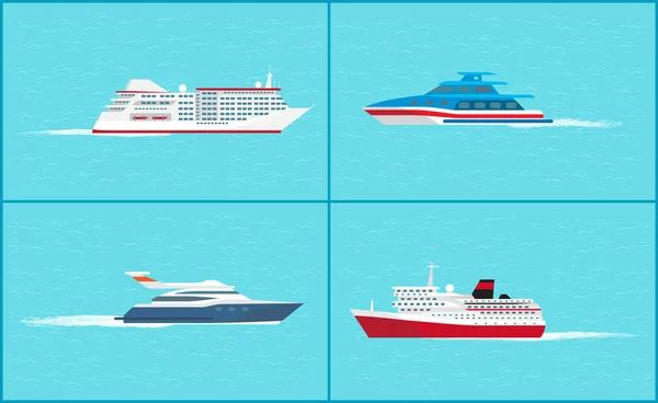 Trasporto d'acqua Yacht Sea Trip Vessels Set Vector — Vettoriale Stock