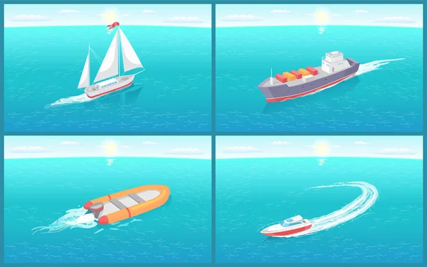 Su taşıma yelkenli gemi çeşitli Set vektör — Stok Vektör