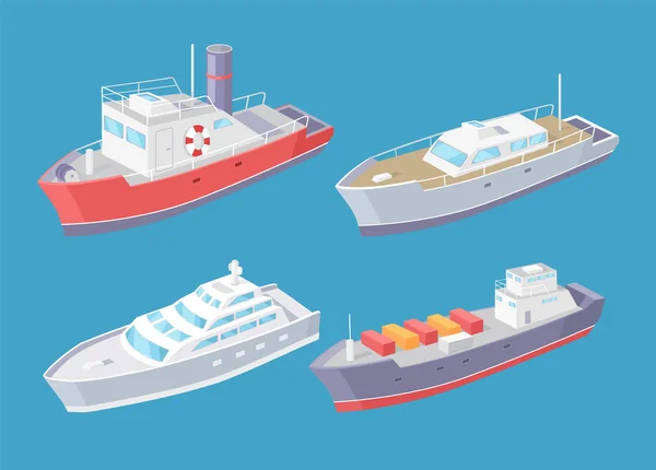 Water Transport Cargo Shipment Sea Set Vector — Stock Vector