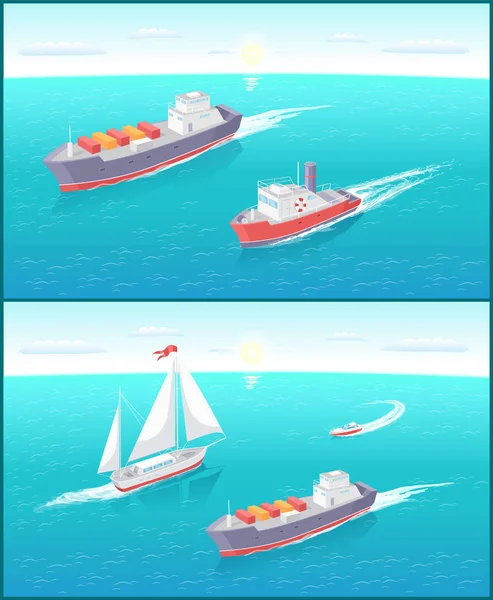 Water Transport Cargo Boat and Sailing Vector