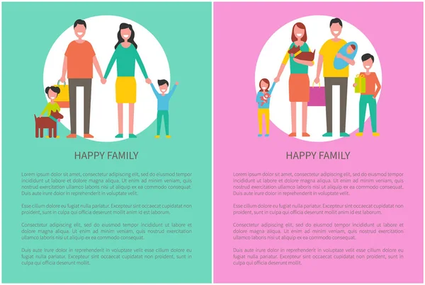 Set de Familia Feliz Madre, Padre, Hija e Hijo — Vector de stock