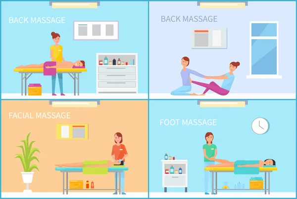 Back and Foot Massage Methods Posters Set Vector — Stock Vector