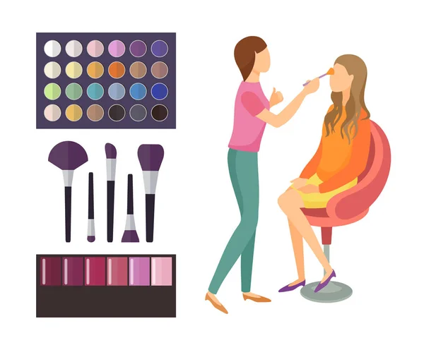 Make-up Visage klienta žena palety nastavit vektor — Stockový vektor