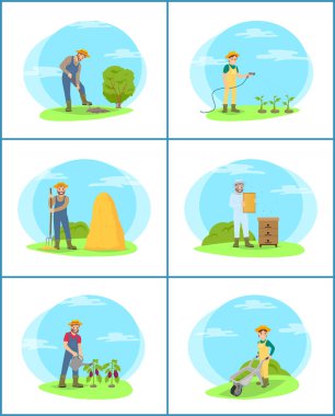 Tarım kişi kazma arazi vektör çizim