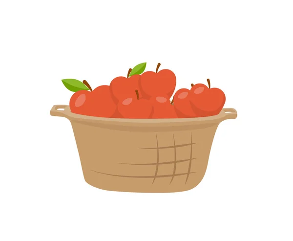 Basket of Apples Single Vector Icon Cartoon Style — Stock Vector