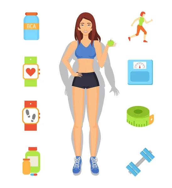 Ilustración vectorial de pérdida de peso deportiva y dietética — Archivo Imágenes Vectoriales