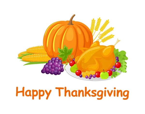 Affiche du jour de Thanksgiving heureux avec vecteur alimentaire — Image vectorielle