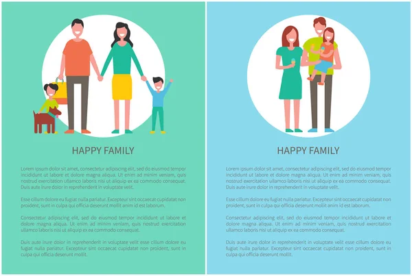 Boldog családi plakátok, a szöveg vektoros illusztráció — Stock Vector