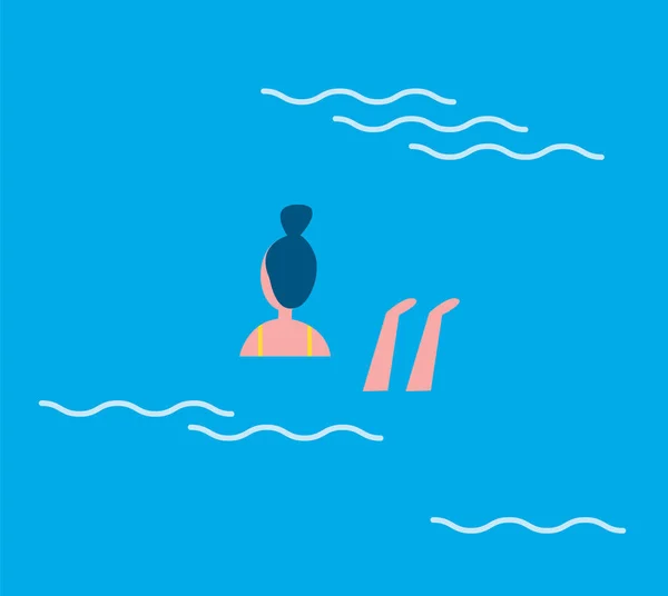 Woman Swimming in Blue Water Vector Illustration