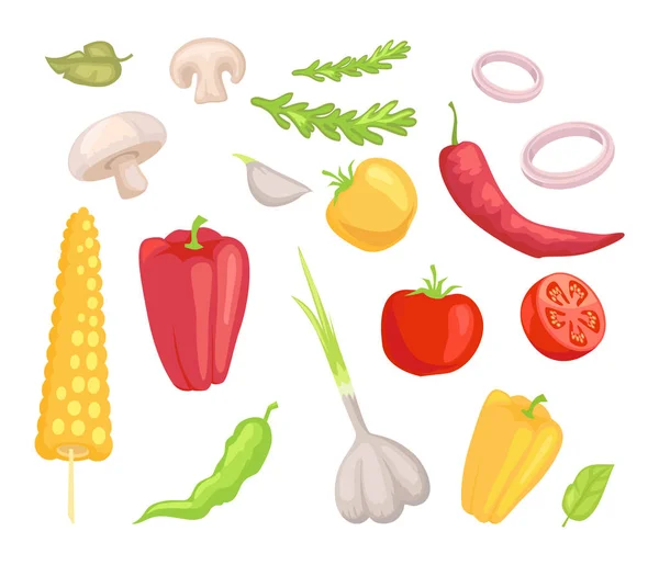 Vegetales Vegetales Iconos Set Vector Ilustración — Vector de stock