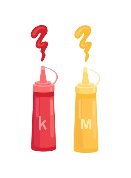 Ketchup en mosterd in fles Vector Cartoon icoon — Stockvector