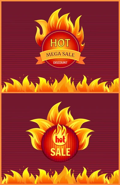 Icônes publicitaires dans la flamme, étiquettes isolées vectorielles — Image vectorielle