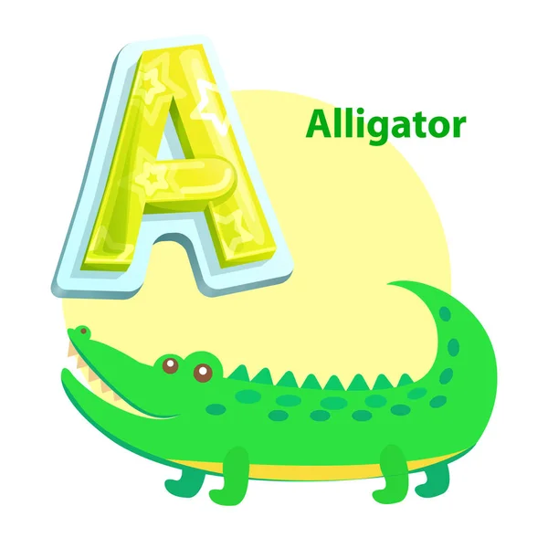 Alligator Kinder Alphabet Mit Wort Und Buchstaben Wasserbewohner Mit Krokodiltier — Stockvektor
