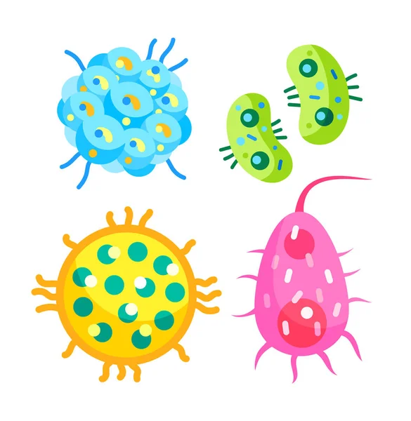 Bacteriën virus cellen set, microben vector pictogram — Stockvector