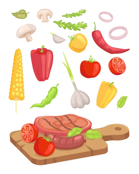 Carne servida a bordo Icon Set Vector Illustration — Vetor de Stock