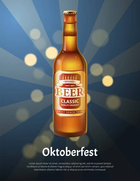 Oktoberfest plakát s realistické láhev piva — Stockový vektor