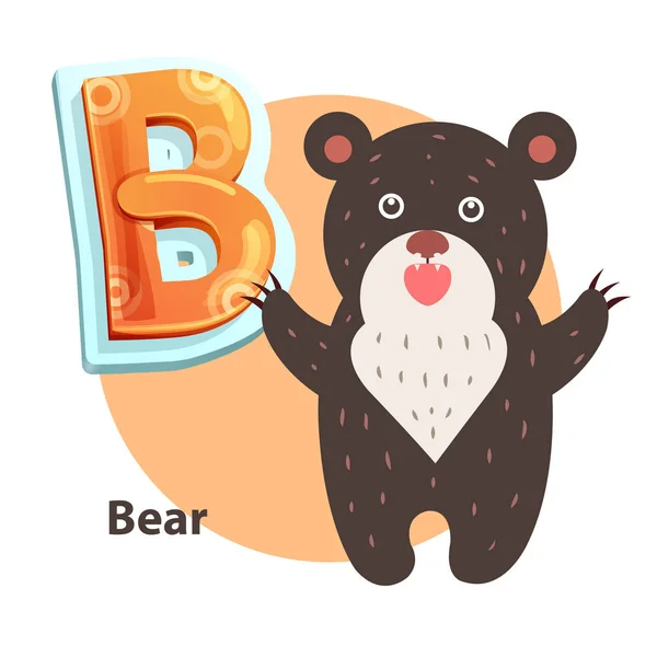 Cartoon Rugido Urso Talipado Representando B Carta —  Vetores de Stock