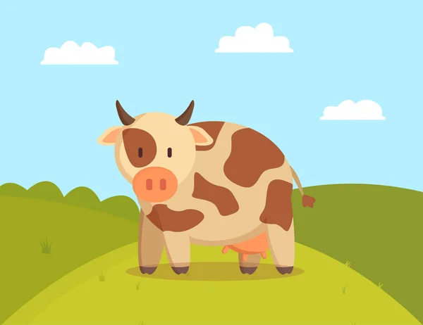 Vaca manchada Graze na ilustração do vetor do gramado —  Vetores de Stock
