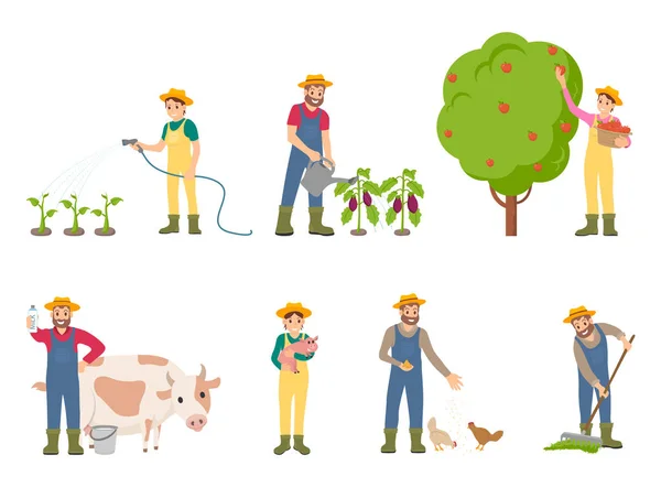 Farmer People with Pig and Cow Illustration vectorielle — Image vectorielle