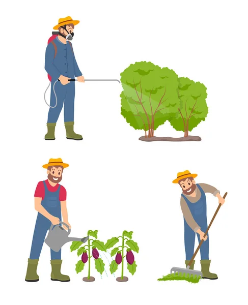 Farming Man with Sprayer Set Vector Illustration — Stock Vector