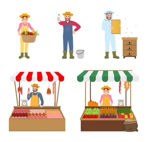 Sellers and Farmers Iconos Set Vector Illustration — Vector de stock