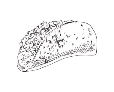 Taco Burrito tek renkli Sketch vektör çizim