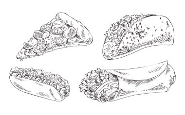Beyaz zemin üzerinde grafik sanatı izole hızlı Snack