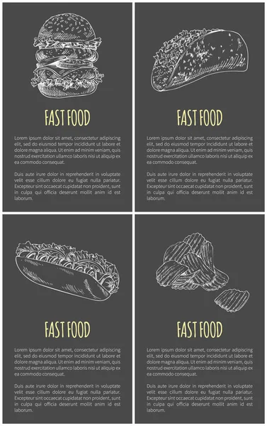 Manifesto di generi alimentari disegnato a mano per snack bar — Vettoriale Stock