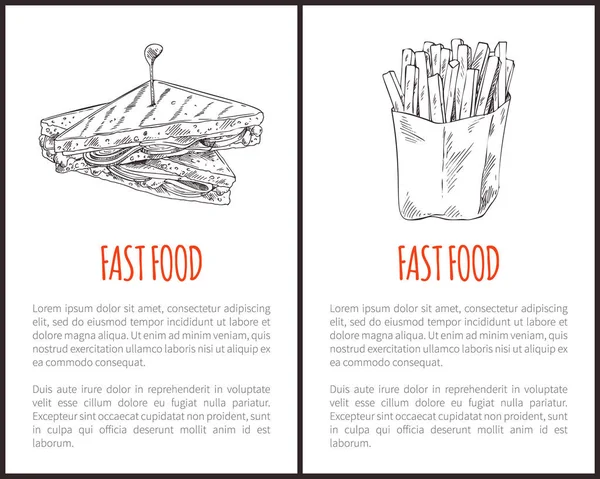 Fast Food Fries e Sandwich Vector Illustrazione — Vettoriale Stock