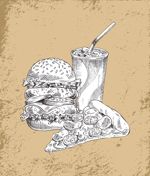 快餐汉堡和饮料矢量插图 — 图库矢量图片