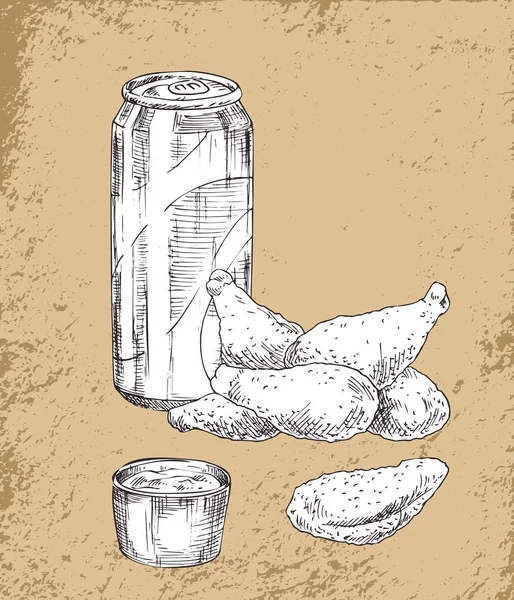 Cerveza en aluminio puede pollo Vector Ilustración — Vector de stock