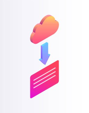 Bulut Upload 3d izometrik karikatür vektör afiş