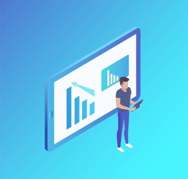 Bilgisayar ekran analisti adam vektör çizim