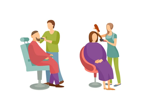 Спа-салон Женщина и мужчина парикмахер Вектор — стоковый вектор