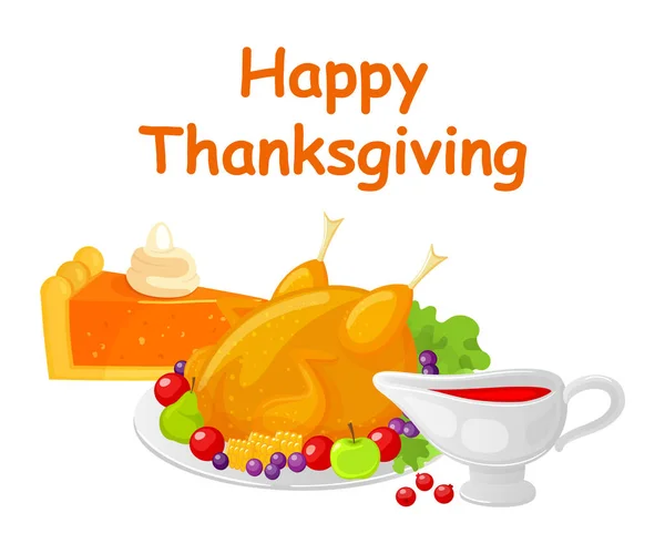 Happy Thanksgiving Day Turkiet maträtt kött vektor — Stock vektor