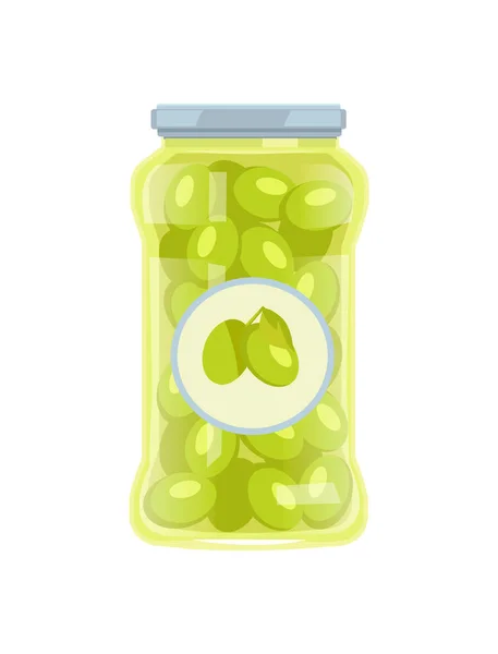Azeitonas Alimentos Preservados em Vidro Jar Vector Icon — Vetor de Stock