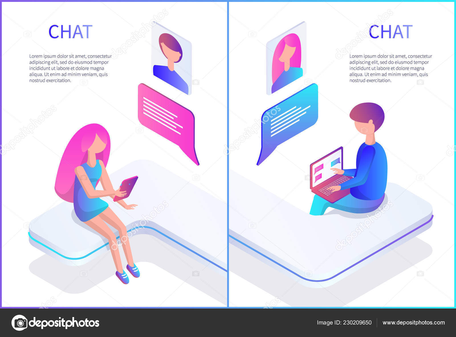Chat Male And Female Posters Vector Illustration Stock