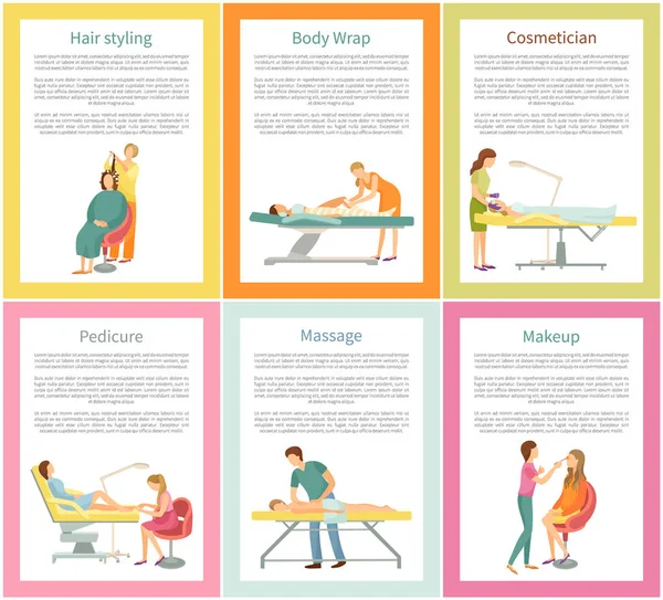 Hair Styling and Body Wrap Posters Set Vector — Stock Vector