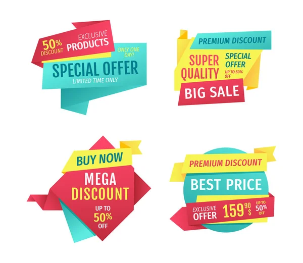 Conjunto de banners de oferta especial, iconos de diseño vectorial — Vector de stock