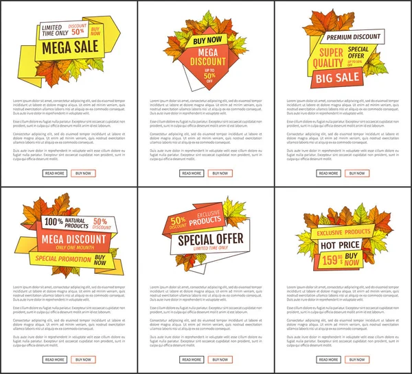 Ensemble de Mega Vente Automne Automne Prix Off Coupons — Image vectorielle