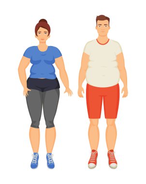 Erkek ve kadın mutsuz obezite vektör çizim