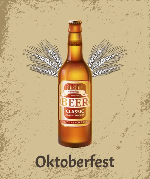 Cartaz Oktoberfest com garrafa realista de cerveja —  Vetores de Stock