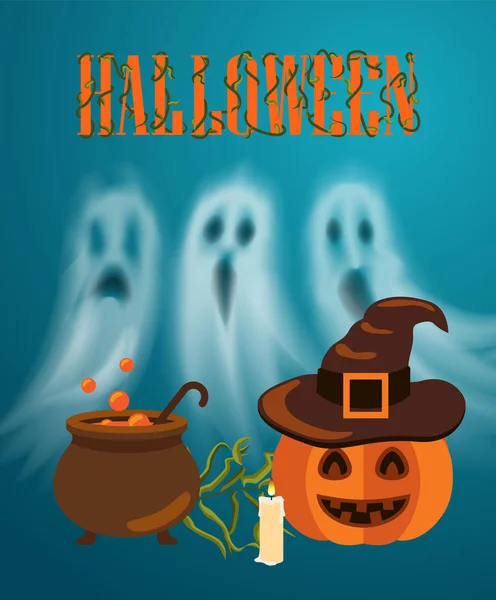 Feliz Halloween calabaza y vela Poster Vector — Vector de stock